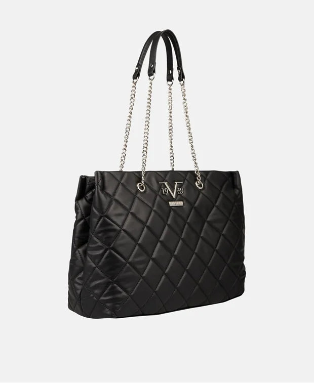 V Italia Versace 1969 Leather Croc embossed satchel handbag made in Italy  Black